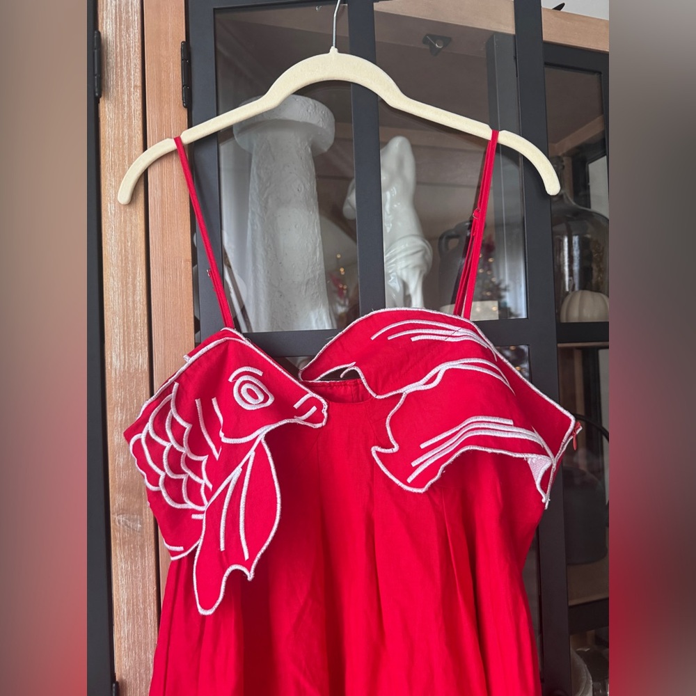 Koi Fish Embroidered Asymmetrical Maxi Dress midi tropical - Picture 3 of 11